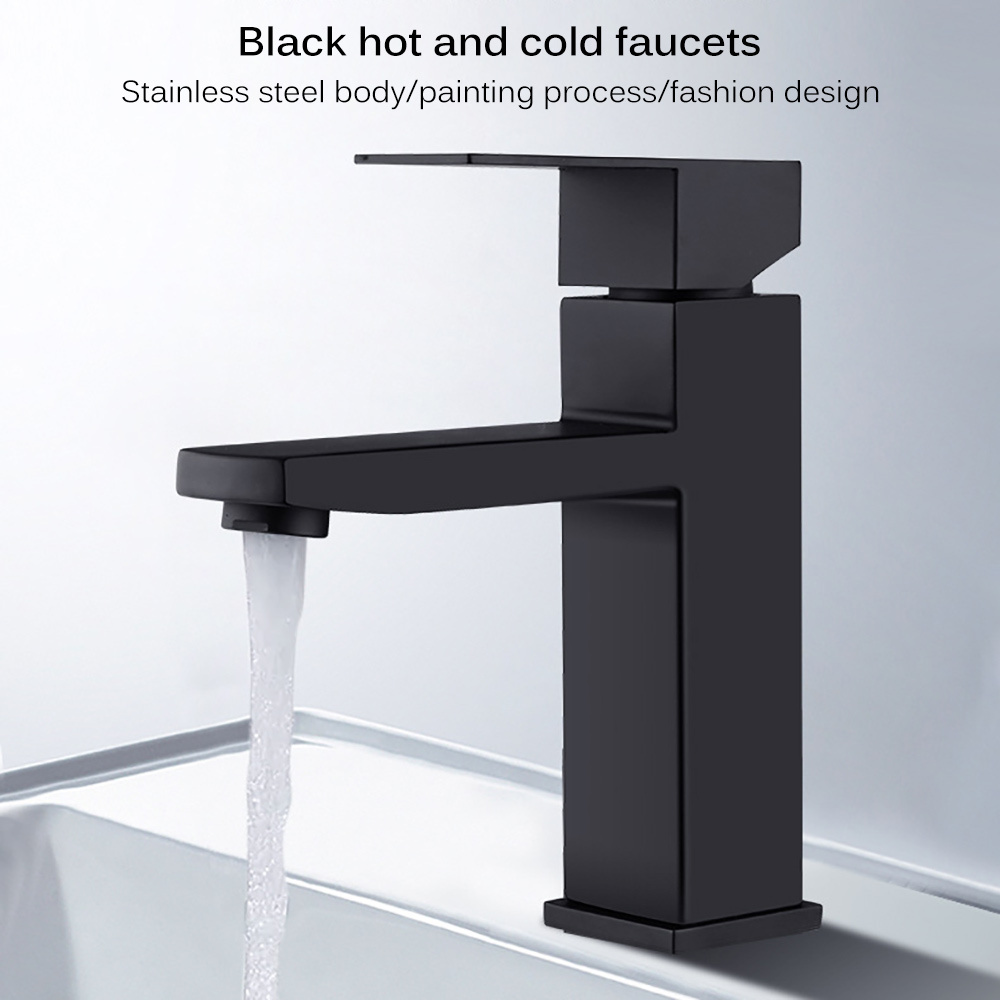 Matte Black Paint Square Bathroom Sink Faucet Single Handle Basin Faucet Wash Tap Bathroom Lavatory Deck Mounted Basin Faucets