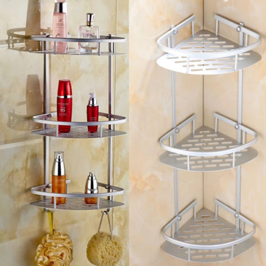 3 Layers Triangular Corner Organizer Rack Shelves Wall Mounted Aluminum Kitchen Bathroom Shampoo Cosmetic Organizer Rack