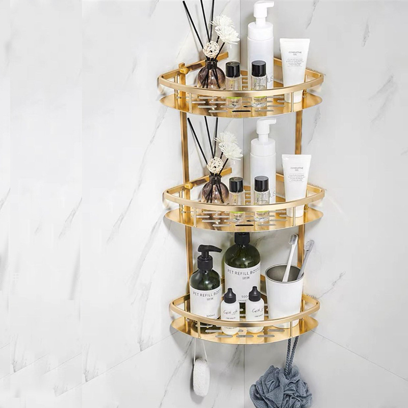 3 Tier Triangular Corner Organizer Rack Shelves Wall Mounted Aluminum  Bathroom Shampoo Cosmetic Organizer Rack