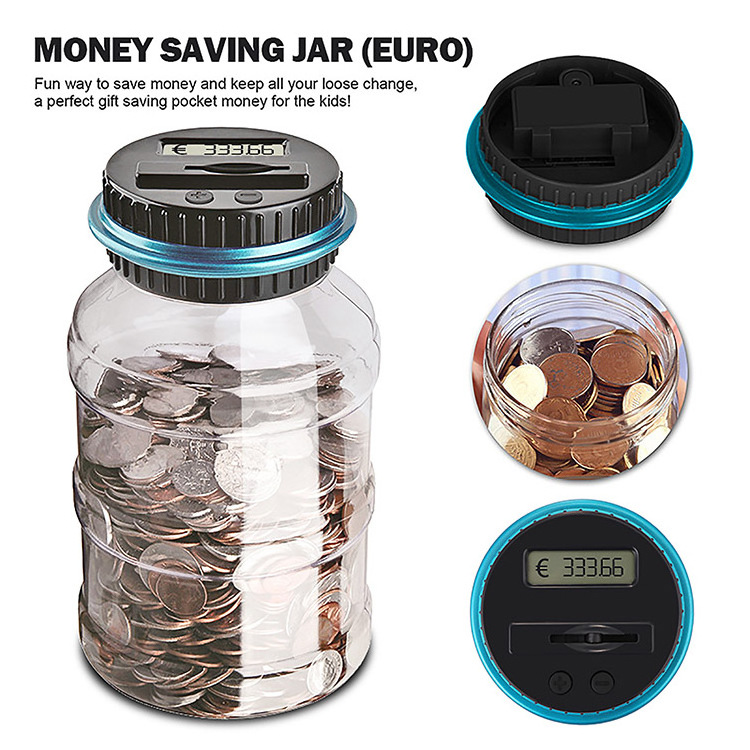 1.8L Large Digital Coin Counting Money Saving Box Jar LCD Display Coins Saving Box for EURO/USD/GBP Piggy Bank