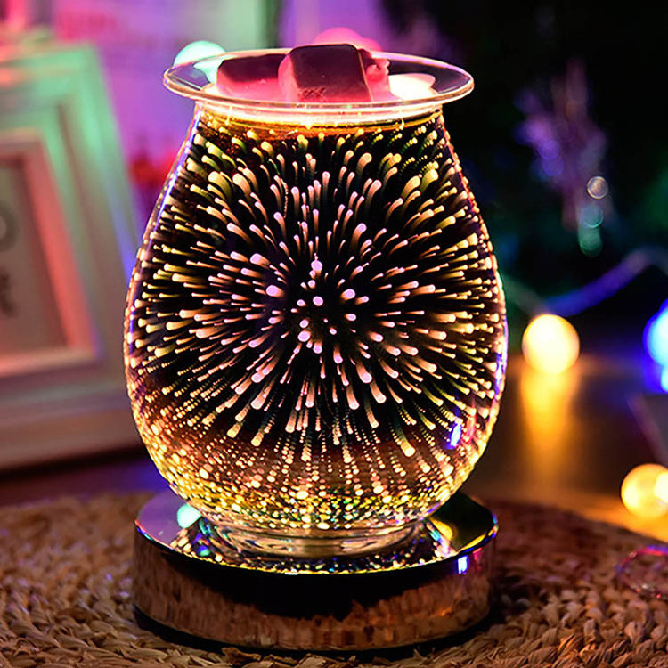 3D Effect Fireworks Touch Switch Electric  Glass Wax Burner Oil Warmer Night Light Aroma Decorative Lamp