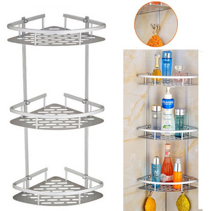 3 Layers Triangular Corner Organizer Rack Shelves Wall Mounted Aluminum Kitchen Bathroom Shampoo Cosmetic Organizer Rack