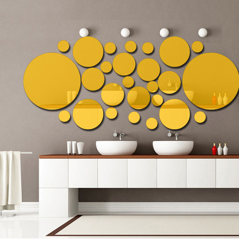 26pcs/set Creative 3D Acrylic Wall Stickers Mirror Decor Bedroom Living Room TV Background Wall Decoration Round Mirror Stickers