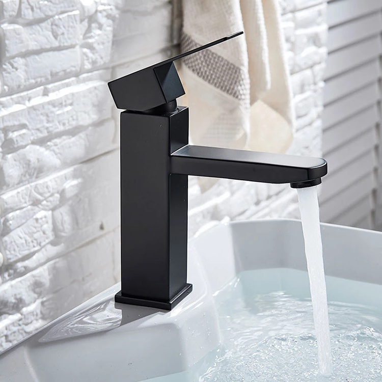 Matte Black Paint Square Bathroom Sink Faucet Single Handle Basin Faucet Wash Tap Bathroom Lavatory Deck Mounted Basin Faucets