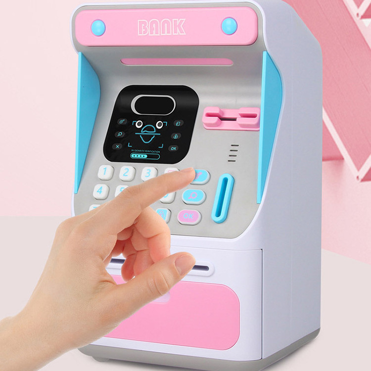 Electronic Piggy Bank Simulated Face Recognition ATM Machine Cash Box Toy Small ATM Automatic Roll Money Save Piggy Bank