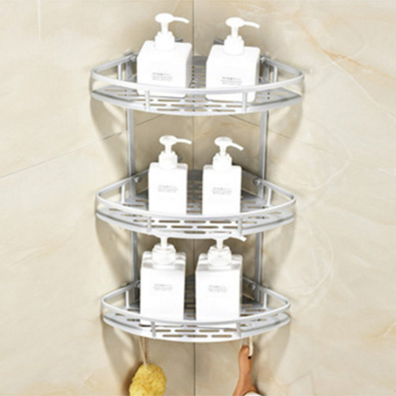 3 Tier Triangular Corner Organizer Rack Shelves Wall Mounted Aluminum  Bathroom Shampoo Cosmetic Organizer Rack