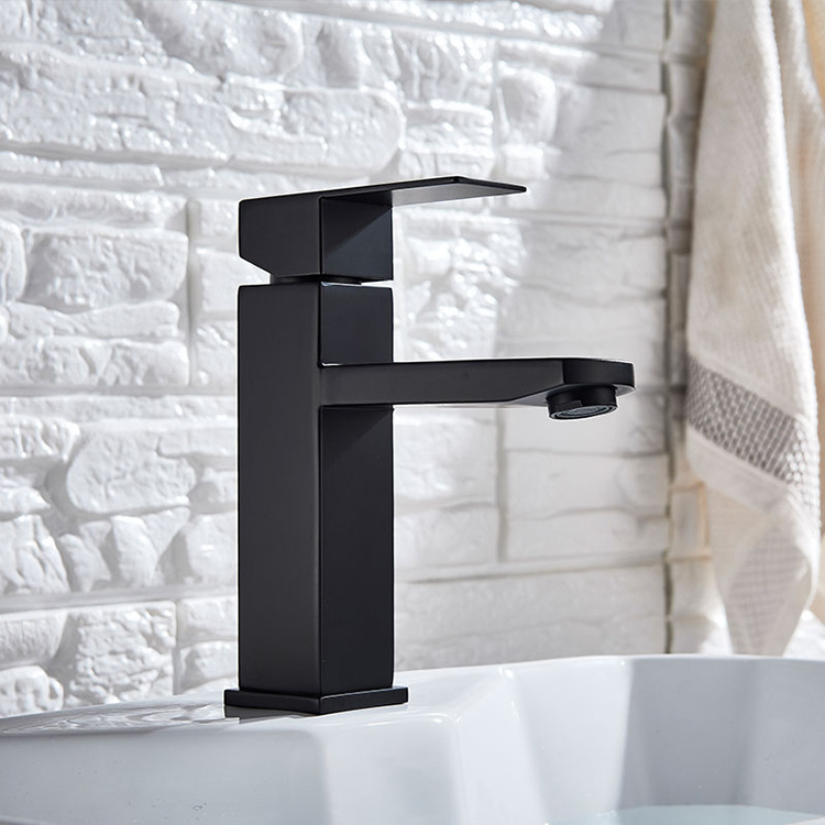 Matte Black Paint Square Bathroom Sink Faucet Single Handle Basin Faucet Wash Tap Bathroom Lavatory Deck Mounted Basin Faucets