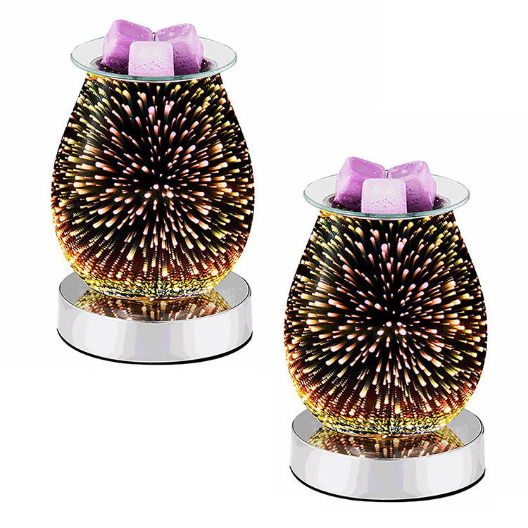 3D Effect Fireworks Touch Switch Electric  Glass Wax Burner Oil Warmer Night Light Aroma Decorative Lamp