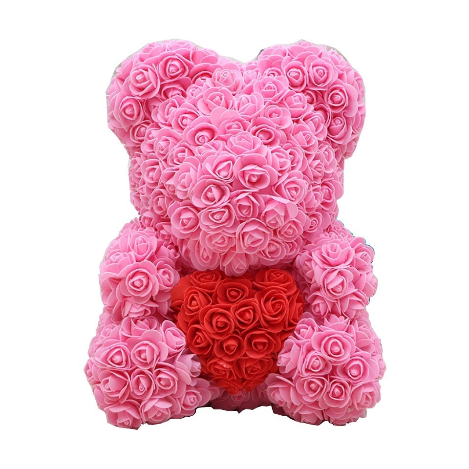 Love Heart Rose Bear 25cm Artificial Foam Teddy Bear Rose Bear Flower