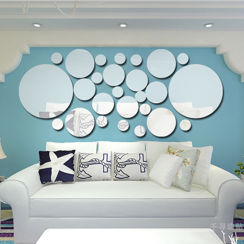 26pcs/set Creative 3D Acrylic Wall Stickers Mirror Decor Bedroom Living Room TV Background Wall Decoration Round Mirror Stickers