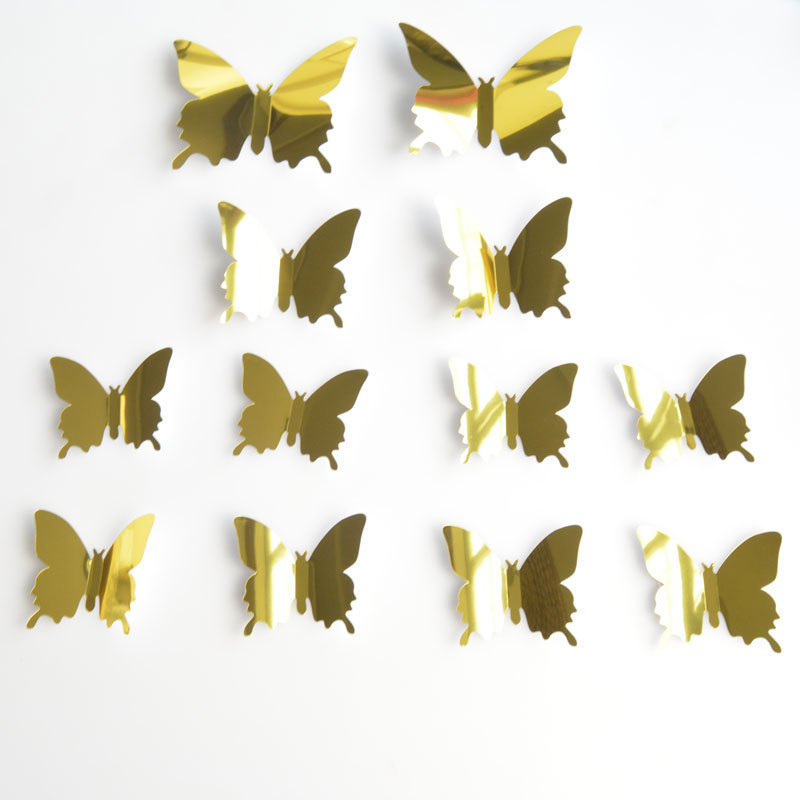 Hot Sale 12Pcs/Set PET simulation mirror butterfly 3D stereo decorative wall stickers mirror stickers