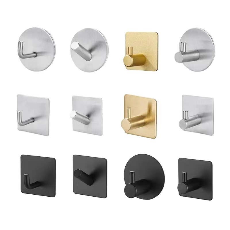 Stainless Steel Self Adhesive Wall Coat Rack Key Holder Rack Towel Hooks Clothes Rack Punch Free Metal Hanging Hooks