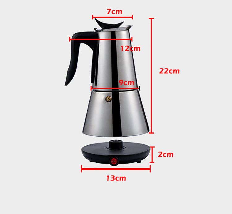 300ML Electric Moka Coffee Pot 304 Stainless Steel Tea Flask Espresso Coffee Maker Silver Coffee Kettle