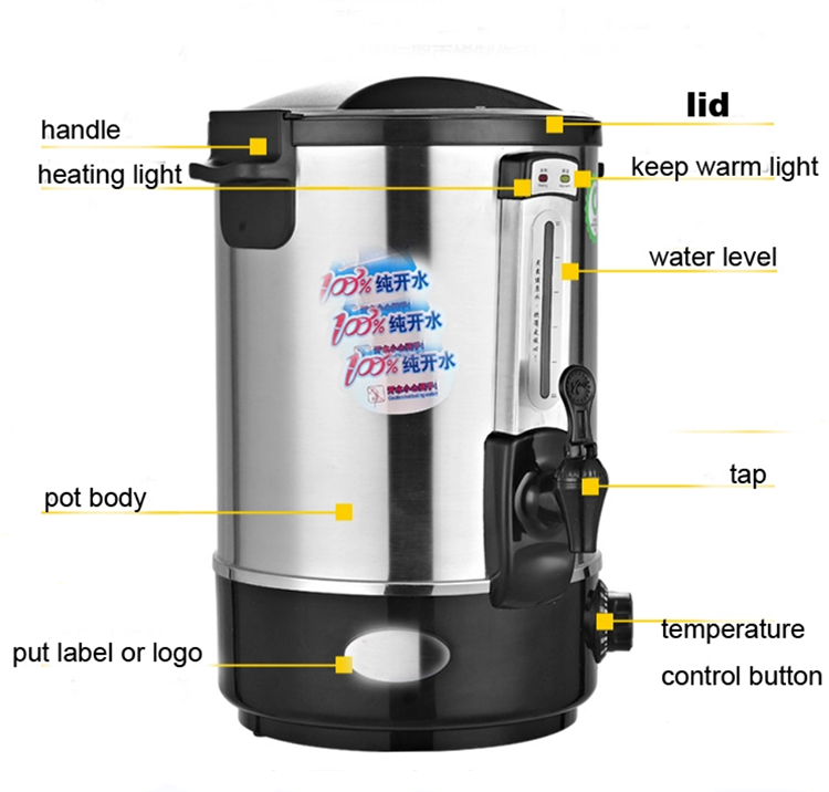 12L 2200W Commercial Water Heater Warmer 304 Stainless Steel Hot Boiler Electric Water Dispenser With Temperature Control