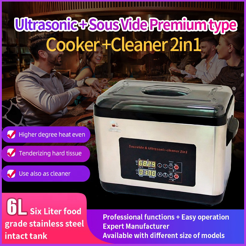 2 In 1 Stainless Steel Electric Sous Vide Cooking Ultrasonic Cleaner 6L Slow Cooker With Timer And Temperature Control