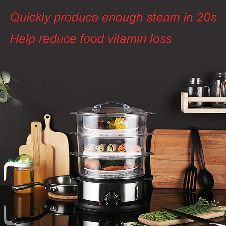 Electric Food Vegetable Steamer With BPA-Free 3 Tier Stackable Auto Shutoff And Boil Dry Protection Food Steamer