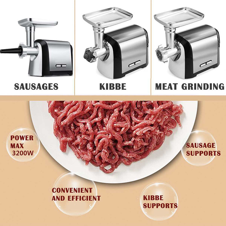 Home Kitchen Use Stainless Steel Electric Meat Grinding Machine 3200W MAX Meat Mincer Meat Grinder With Sausage Stuffer