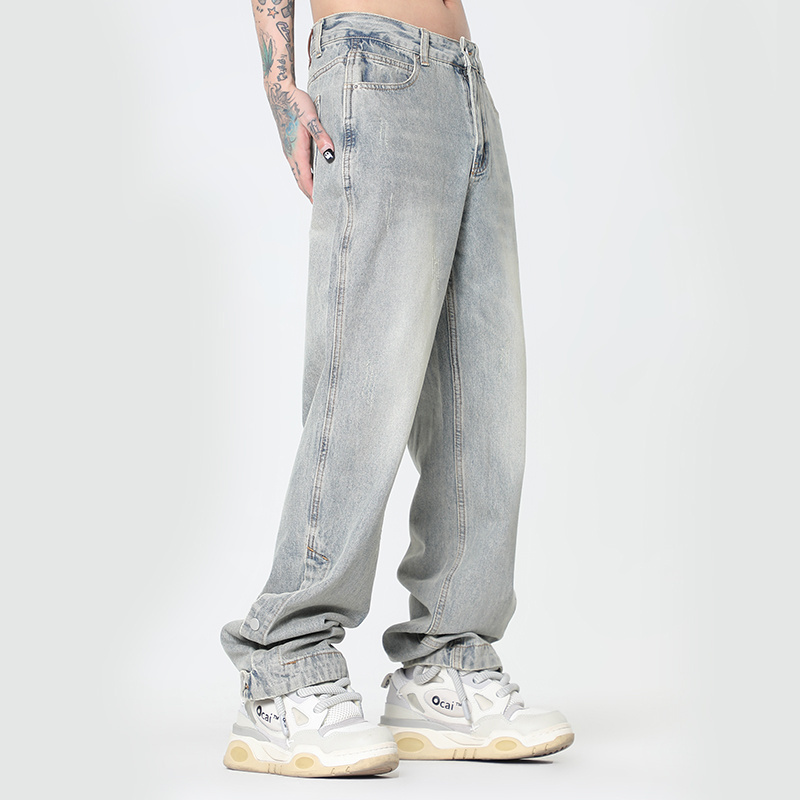 Wholesale Vintage Washed Blank Plain Men's Straight Denim Jeans