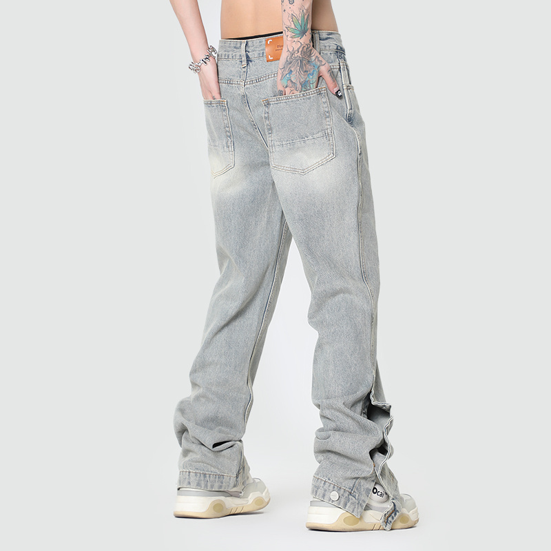 Wholesale Vintage Washed Blank Plain Men's Straight Denim Jeans