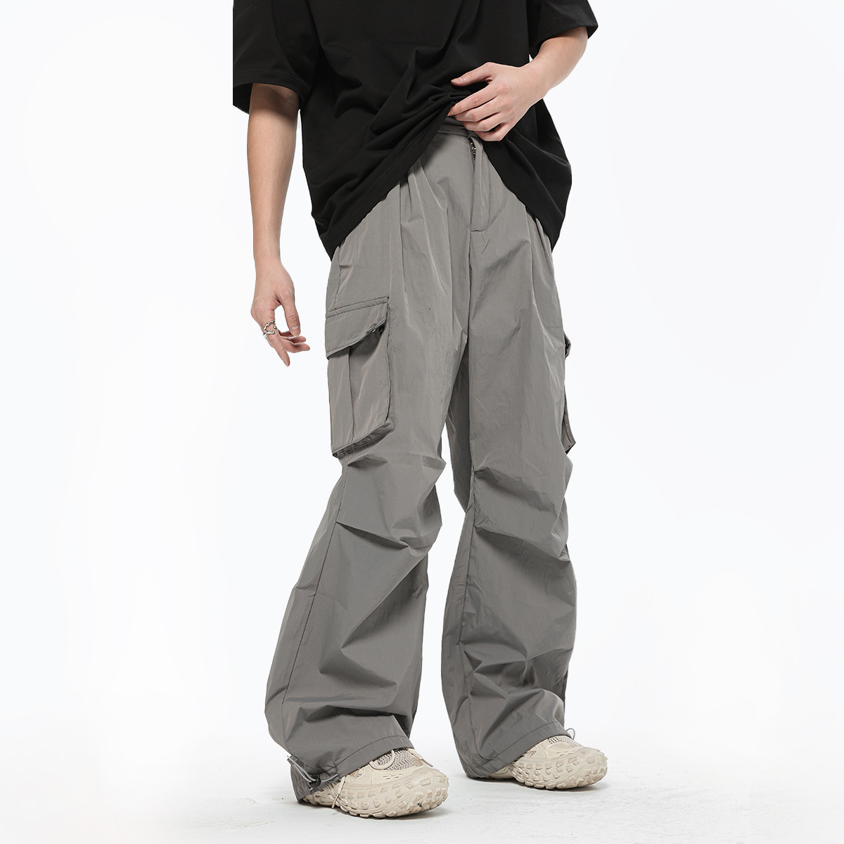 High Quality Plain Black Cotton Straight Leg Sweatpants Cargo Sweatpants Men