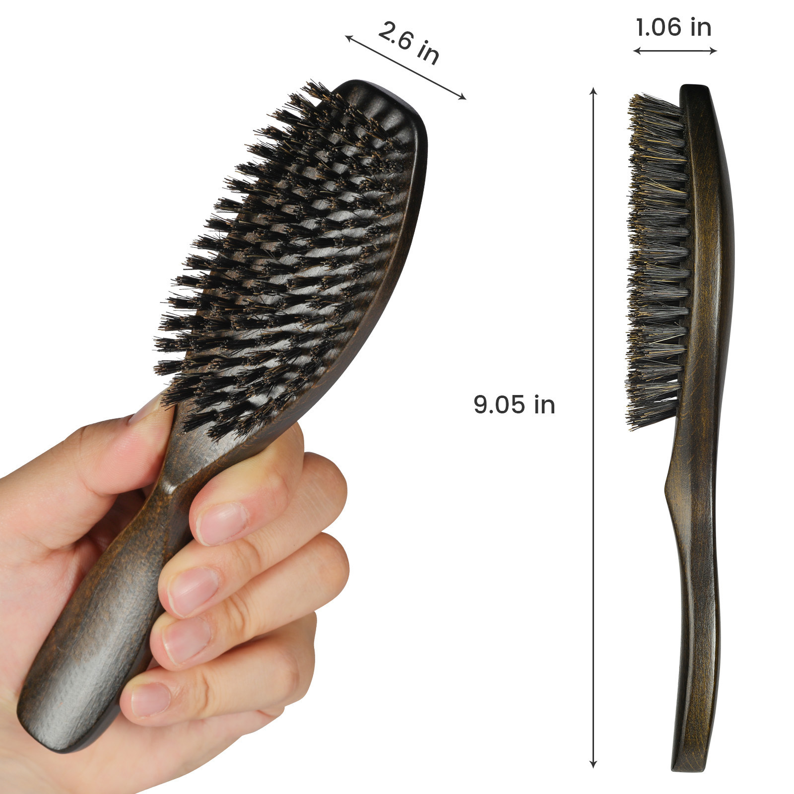 Factory supply Low MOQ LOGO Custom 360 wave brush wood Curved Wave Brush 100% wild boar bristle Hair Brush Wholesale