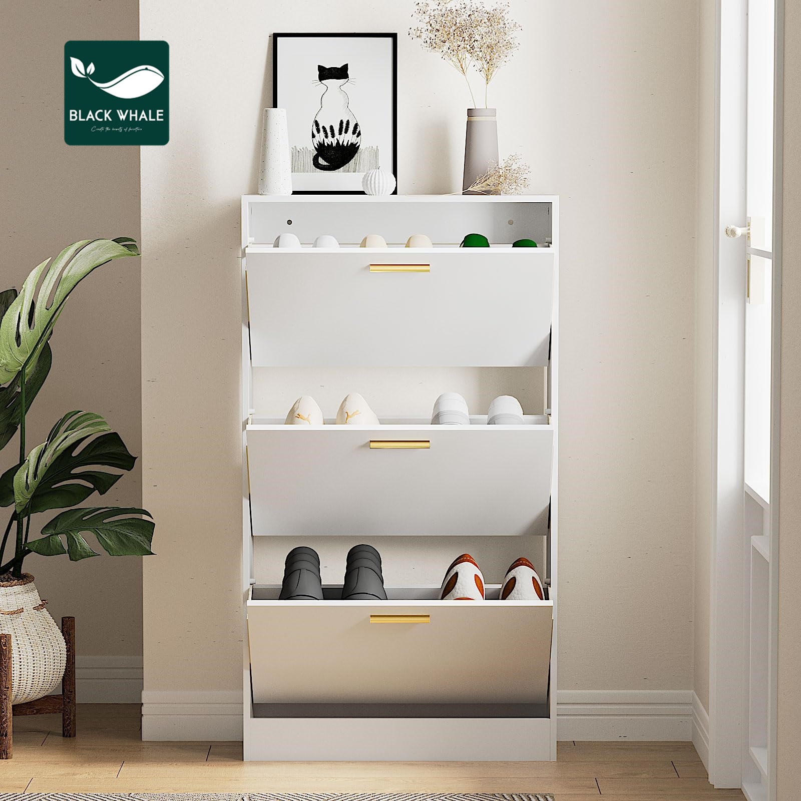 Amazon Best Seller Narrow Shoe Cabinet with 2 Flip Drawers Hidden Shoe Storage Cabinet for Entryway Wall Shoes Rack