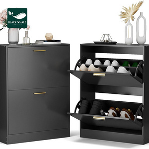 Wholesaler 2 Flip Drawers Shoes Cabinet Black Hidden Hallway Narrow Entryway Storage Organizer Wood Home Shoe Racks Cabinets