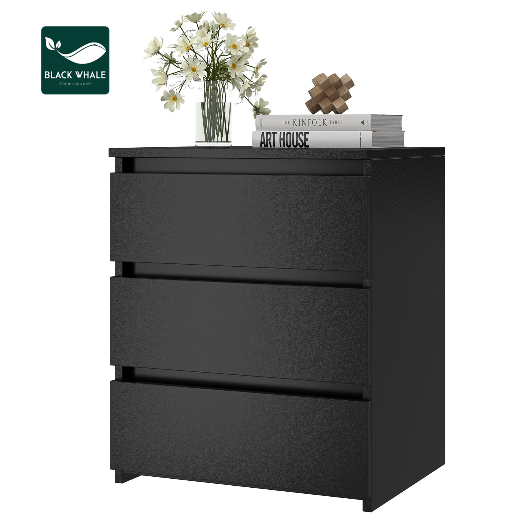 Furniture Factory Direct Nightstand with 3 Drawers Black Bedside Table Smart Night Stand for Bedroom Wooden Nightstands