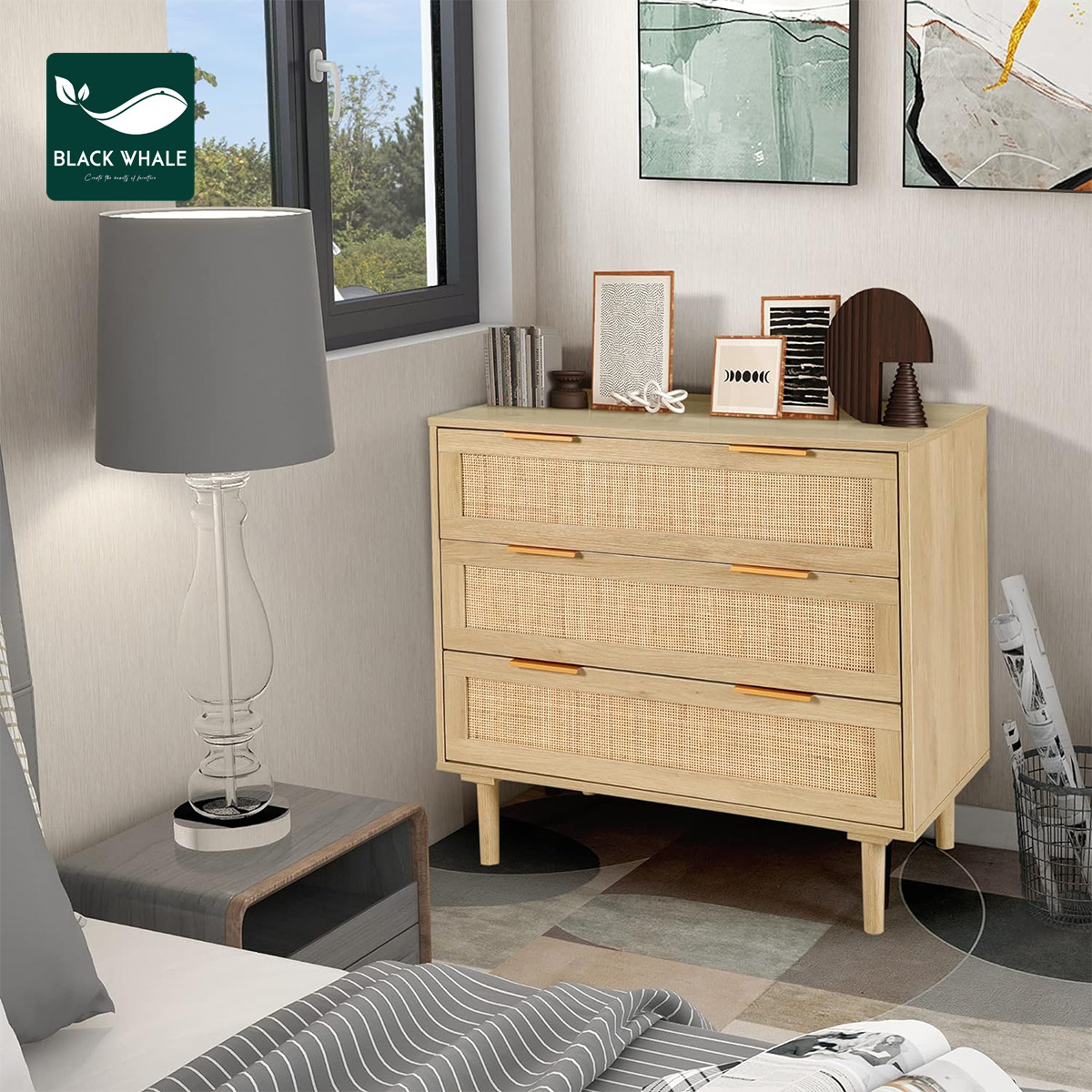 Hot-Selling Kitchen Mdf Wood 3 Drawer Dresser Modern Closet Dressers Rattan Drawer Chest Of Drawers Of Bedroom