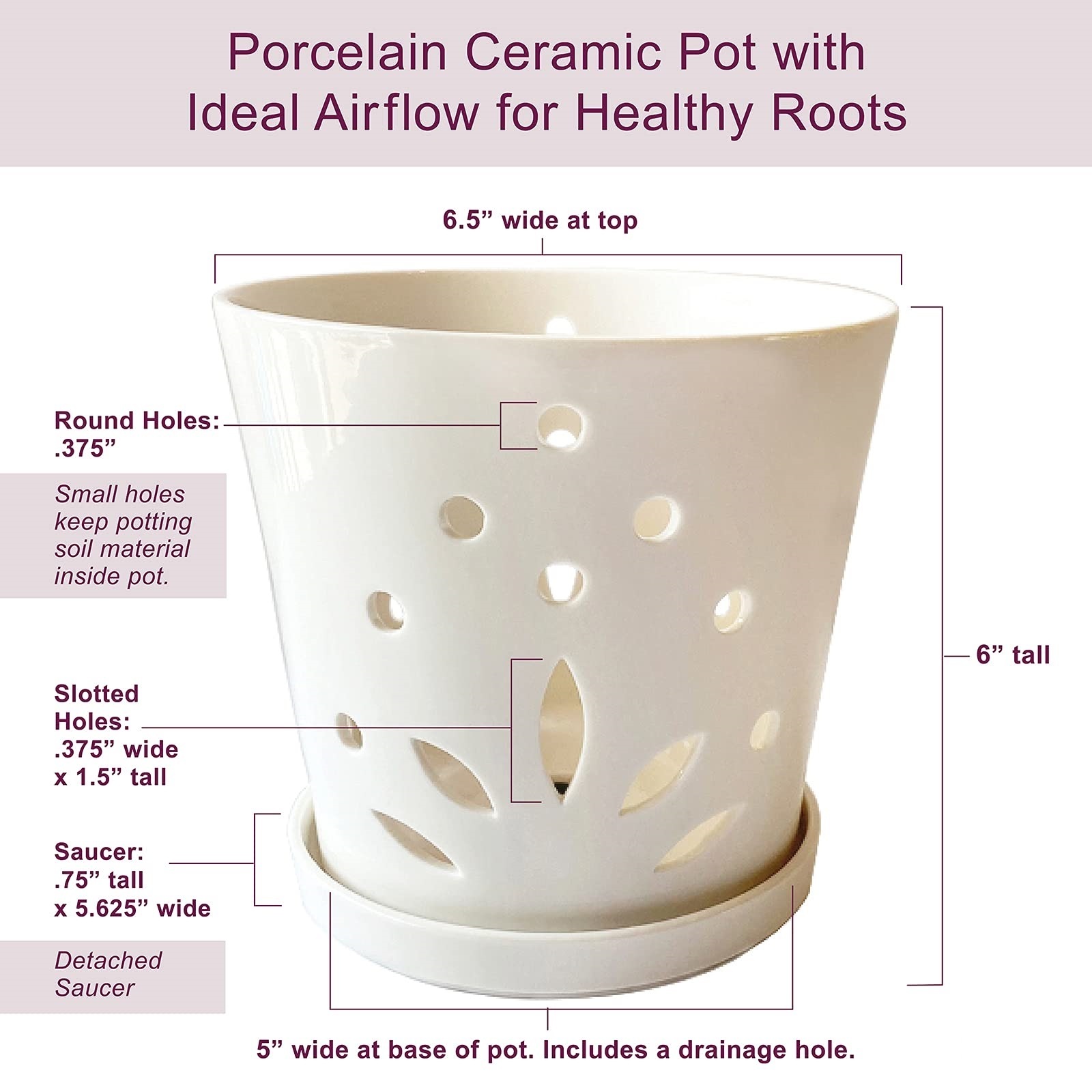 customize Ceramic Orchid Pot with Holes white Round Ceramic Flower Container Succulent Plant Planter Butterfly pots for orchid