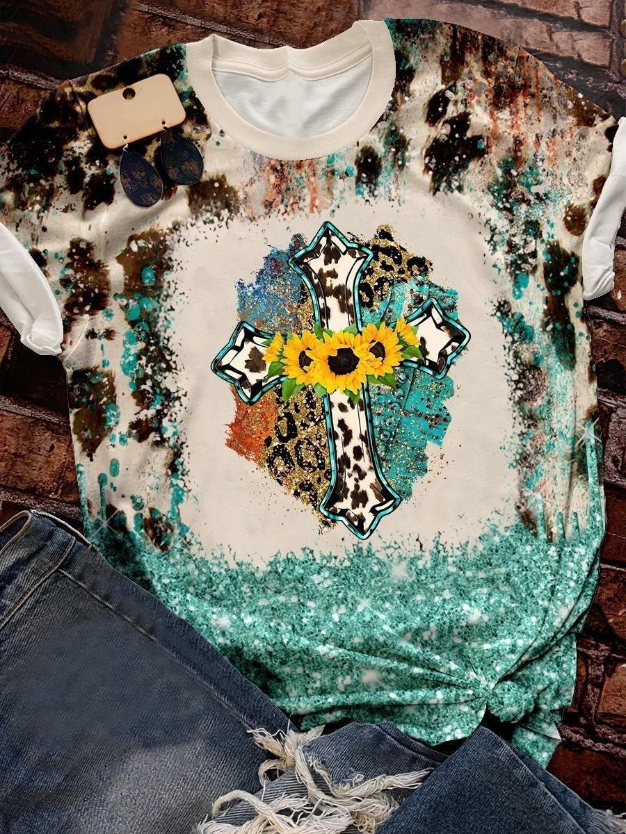 Wild Soul Bleached Shirt Women Vintage Western T-Shirt Boho Cow Skull Rodeo Shirt Leopard Bull Skull Bleached T-Shirt DOM107