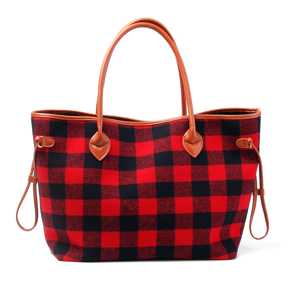 US Warehouse Flannel Buffalo Plaid Duffel Weekender Purse Red Check Gift Tote Bags Handbags for Women Free shipping DOM107377