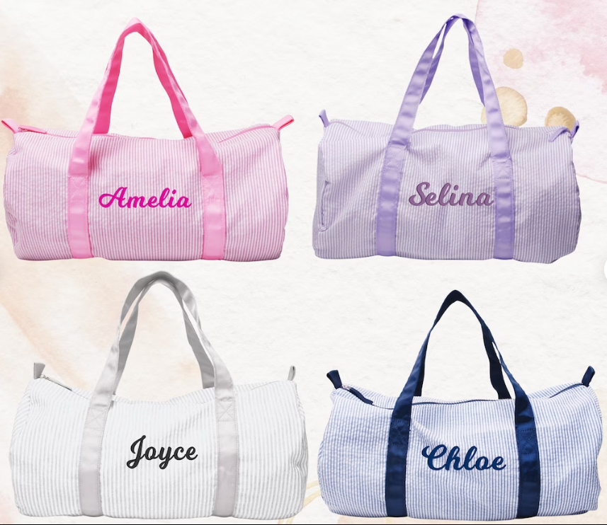 US Warehouse Kids Monogram Seersucker Duffle Bag Cotton Barrel Preppy Designer Handbag Children's Travel Tote Bags DOM1071494