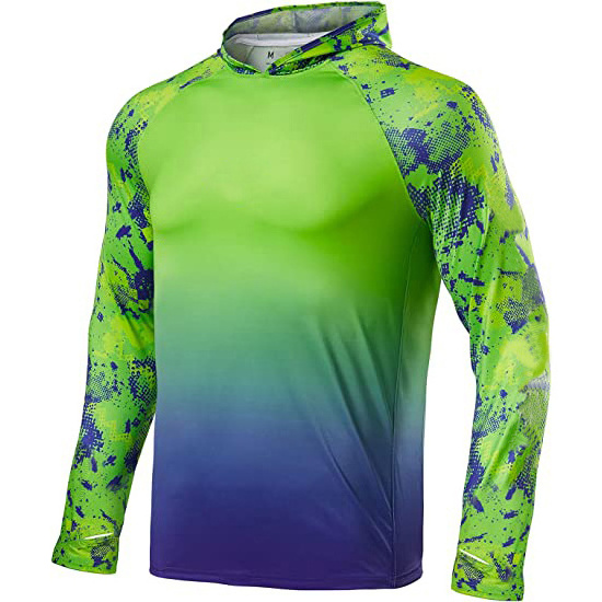 wholesale anti uv Camo fishing shirts with hood sublimated long sleeve fishing shirts Marsh wear fishing shirt