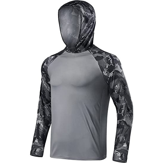 wholesale anti uv Camo fishing shirts with hood sublimated long sleeve fishing shirts Marsh wear fishing shirt