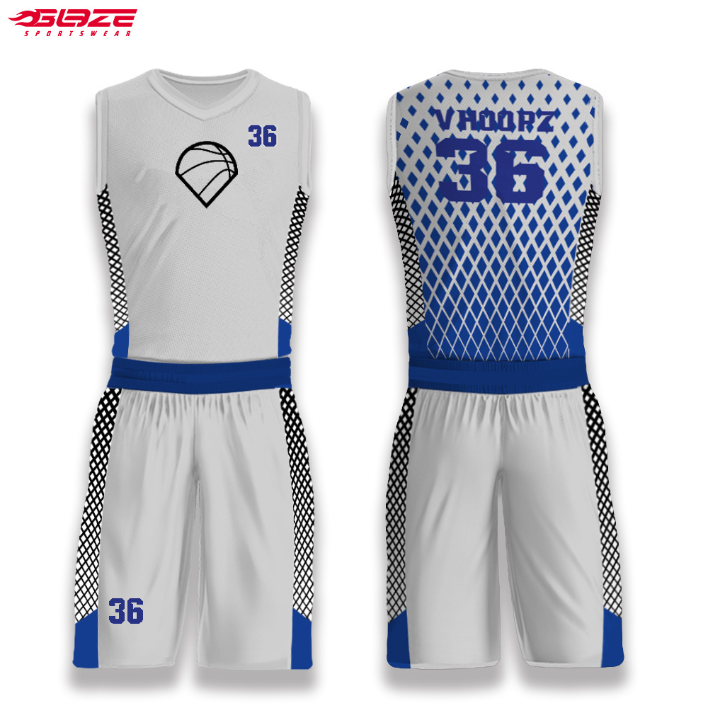 latest reversible basketball uniform mesh basketball jerseys gray blue sublimation custom embroidered basketball jersey