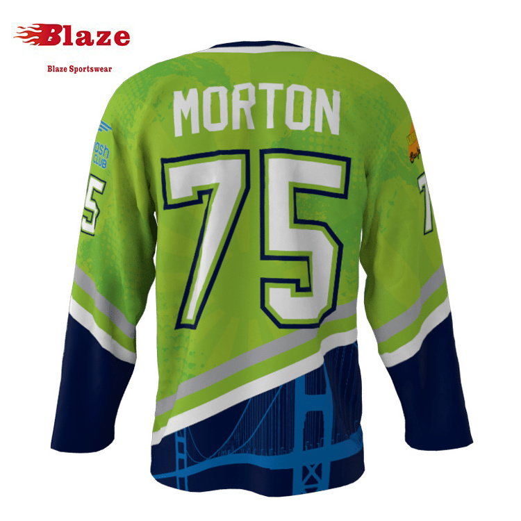 Cheap custom professional european kids neon green fashion hockey jerseys