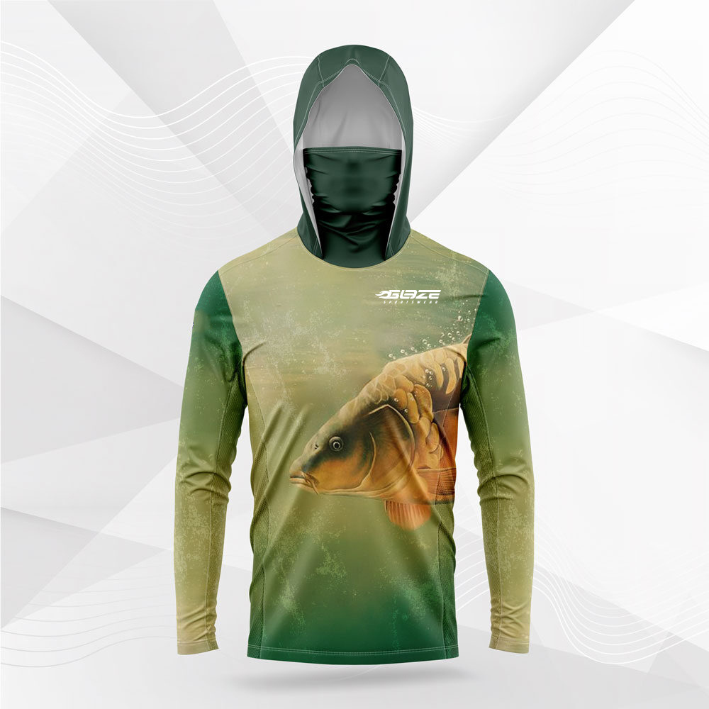 Men's Custom Logo long sleeve fishing outdoor shirt hood with pull up neck gaiter fishing shirt UPF50+ fishing hoodies