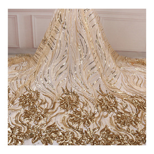 High Quality Sequins Lace Fabric Golden Net Embroidery Tulle Lace Fabric For Wedding Party Dress