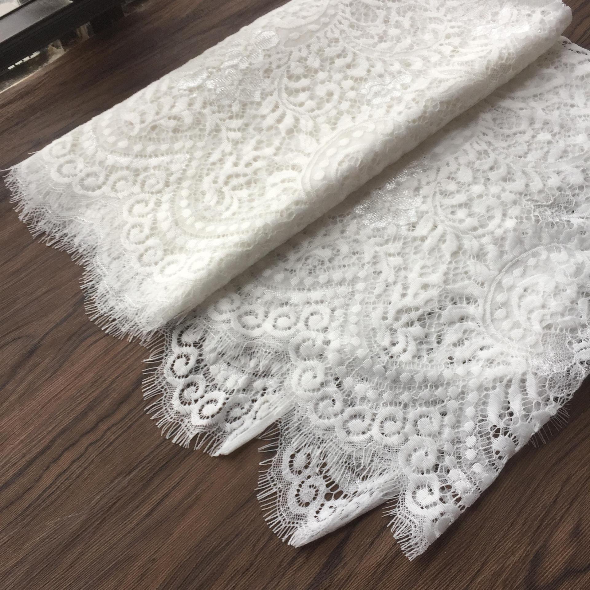 Wholesale Black and White Embroidered Eyelash Lace fabric for Dress Accessories Bridal Veils Robes and Baptism Dresses by Yard