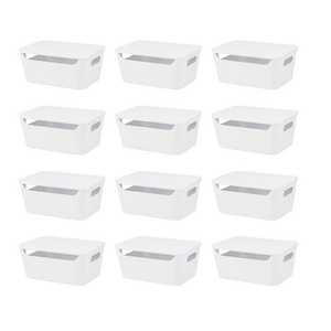 Stackable Closet Organizer Plastic Storage Containers With Lid Multi-Use Organizer Bins for Cabinet Drawer Countertop or Shelves