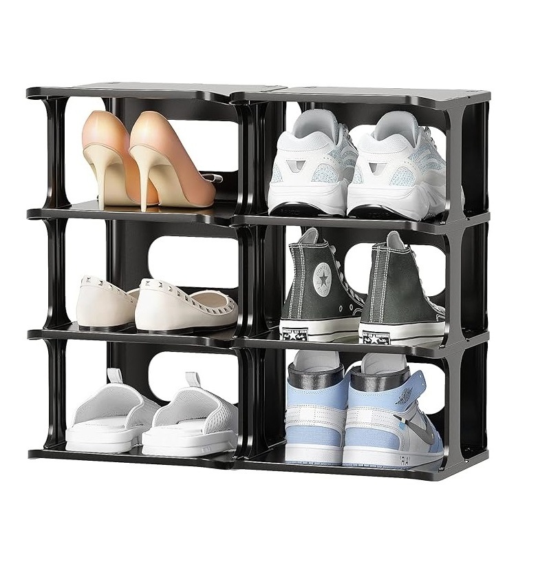 Foldable Black Shoe Racks Cabinet Sneaker Box Storage Plastic Sneaker Storage For Entryway Vertical Tower