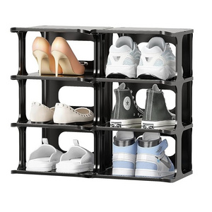 Foldable Black Shoe Racks Cabinet Sneaker Box Storage Plastic Sneaker Storage For Entryway Vertical Tower