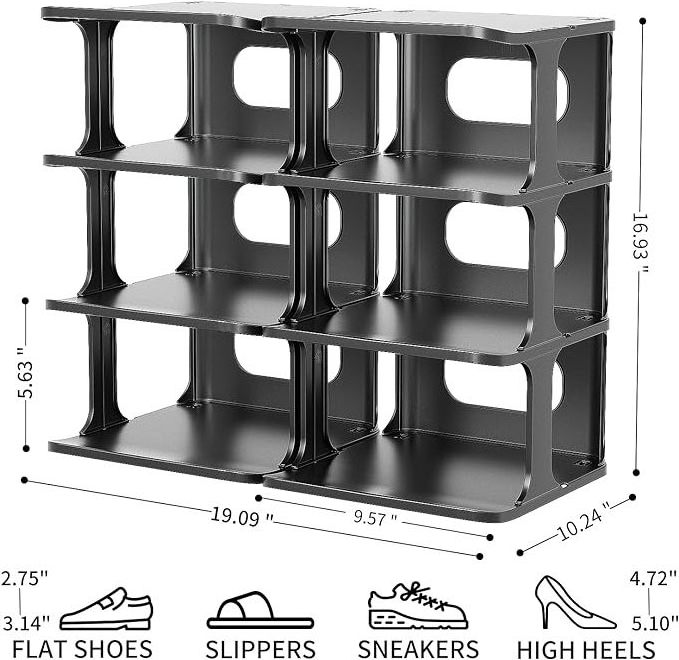 Foldable Black Shoe Racks Cabinet Sneaker Box Storage Plastic Sneaker Storage For Entryway Vertical Tower