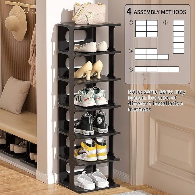 Foldable Black Shoe Racks Cabinet Sneaker Box Storage Plastic Sneaker Storage For Entryway Vertical Tower