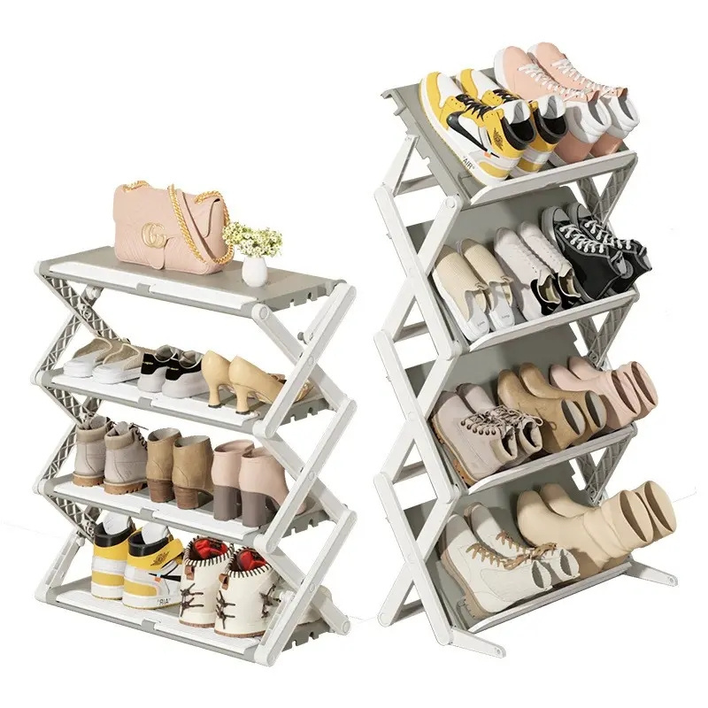 Foldable Shoe Rack for Closet 4-Tier Shoe Shelf Space Saving Shoe and Boot Organizer Multifunctional Storage Rack for Entryway