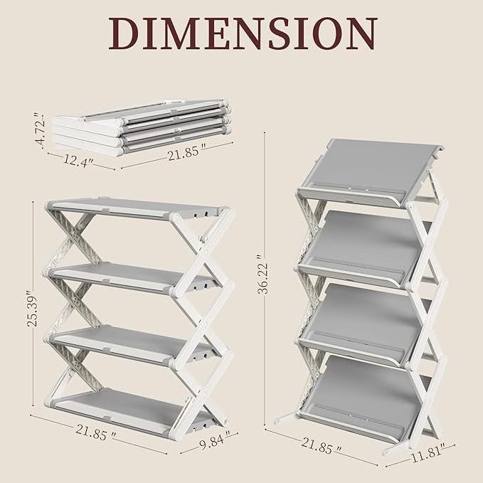 Foldable Shoe Rack for Closet 4-Tier Shoe Shelf Space Saving Shoe and Boot Organizer Multifunctional Storage Rack for Entryway