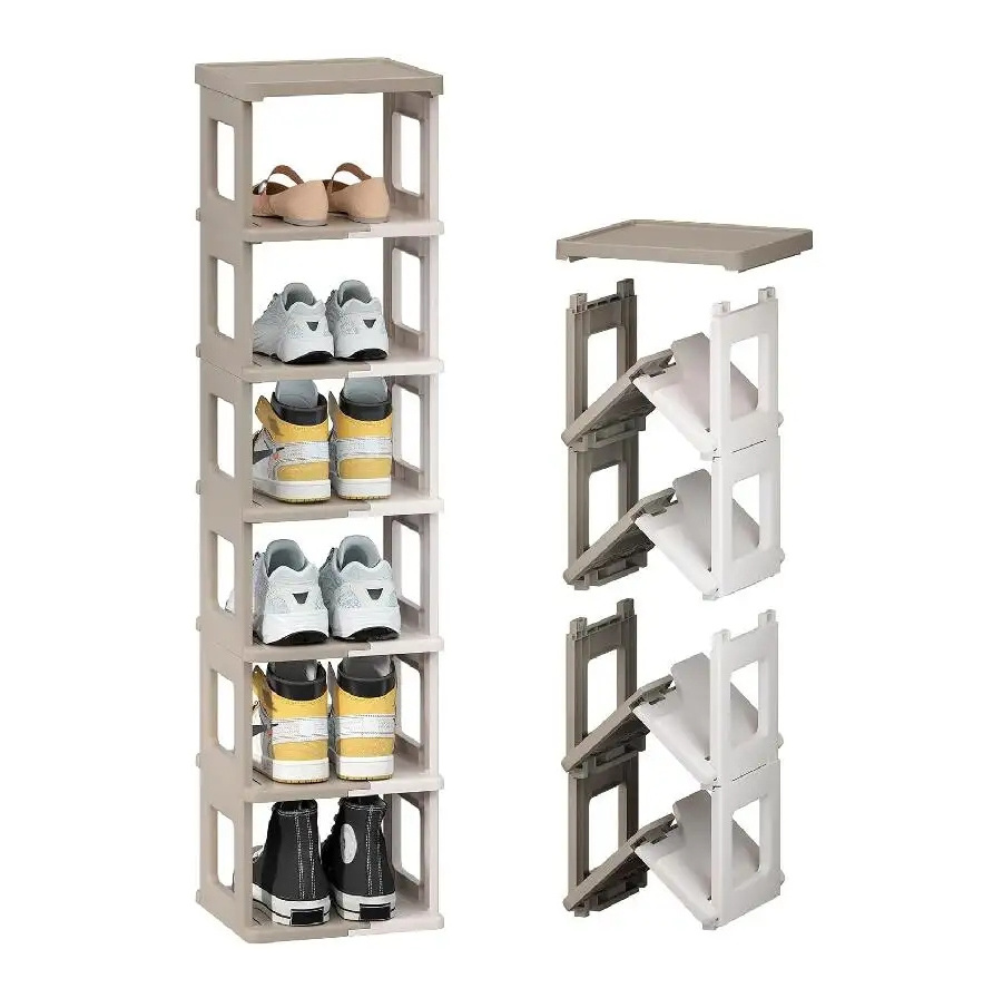 Shoe Rack for Closet Floor 7 Tier Foldable Shoe Storage Organizer Cabinet Narrow Shoe Shelf