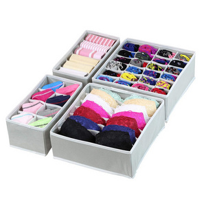 Explosive Four-Piece Set of Lidless Split Compartment Non-Woven Underwear Storage Box Foldable Bra Socks Storage Foldable Design