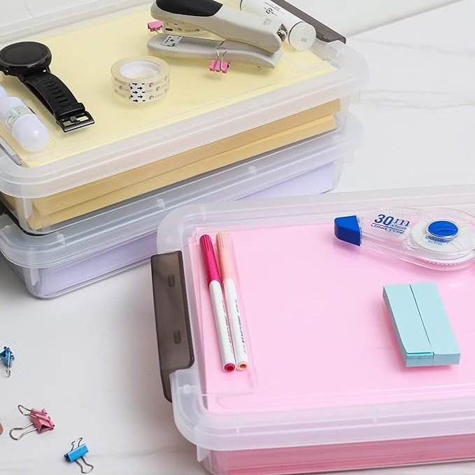 Plastic Storage Bins with Latching Lids Stackable Storage Box for Organizing A4 Paper Portable Project Case Clear File Box